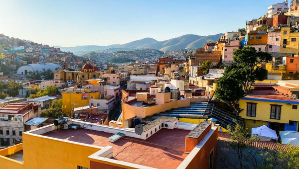 city with flat roofs for solar panels