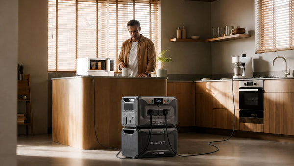 BLUETTI power station powering home appliances indoors