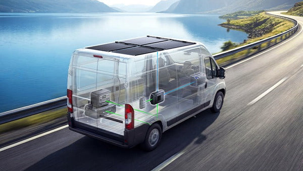 Van With Solar Panels On Roof For Energy Use