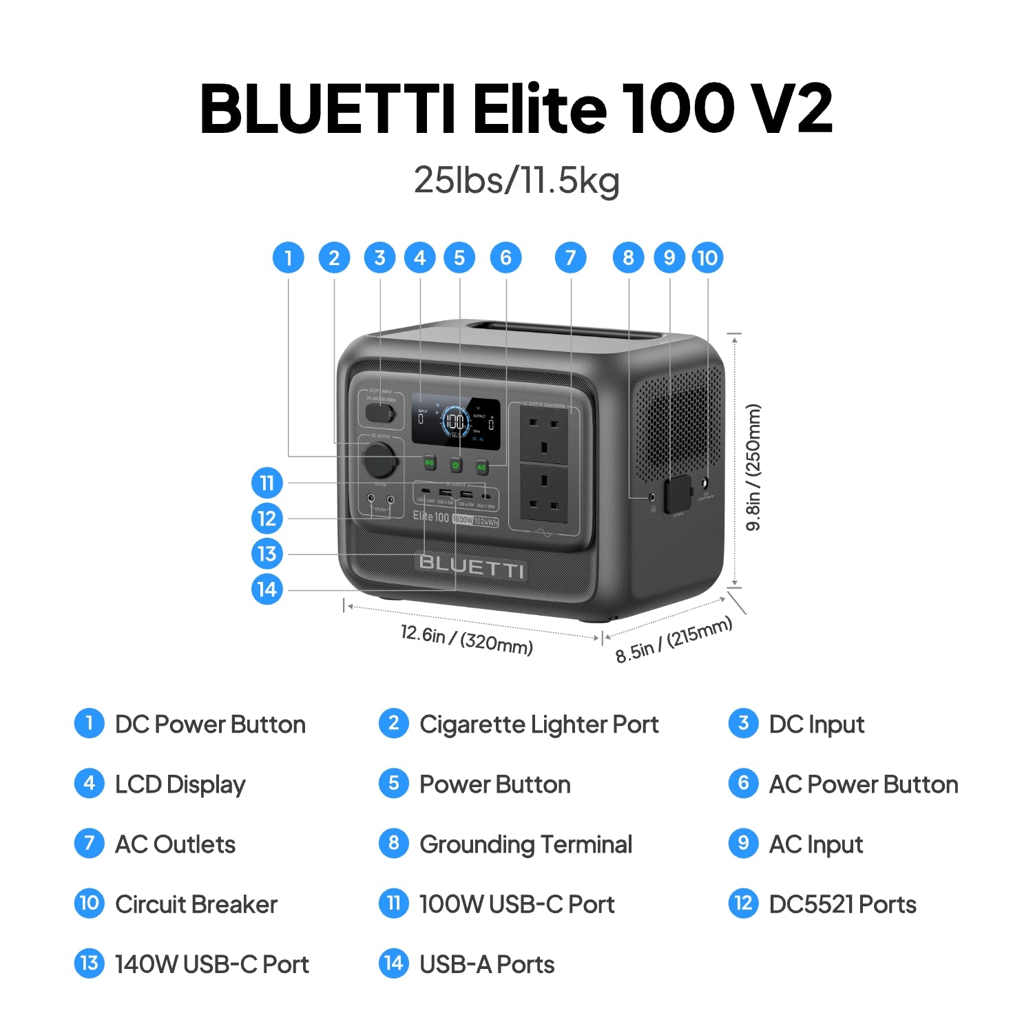 BLUETTI Elite 100 V2 Portable Power Station | 1,024Wh 1,800W